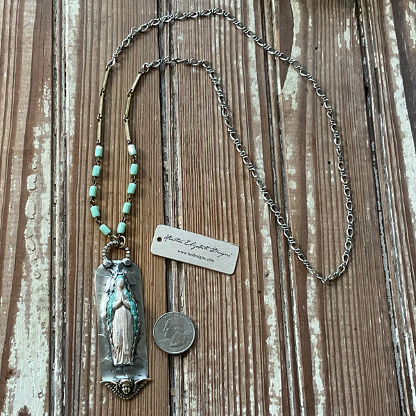 Blessed Mother Pocket Shrine Necklace w/Cherub