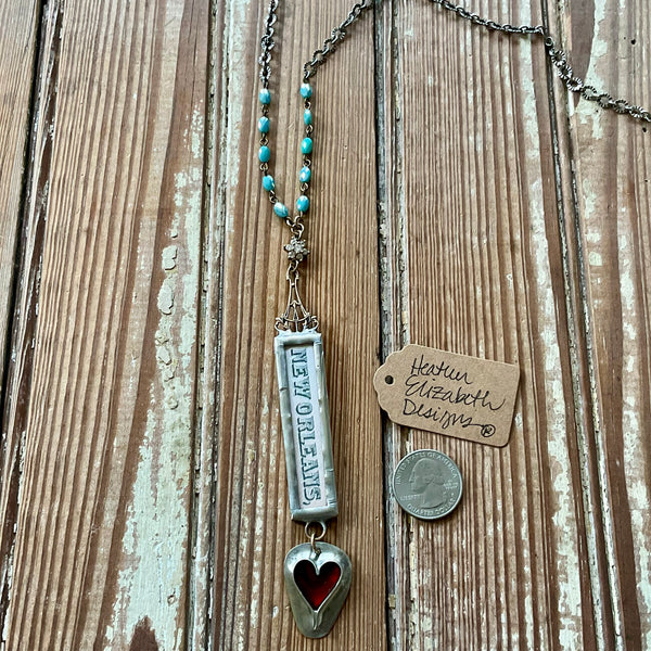 New Orleans Logo Necklace - oblong heart
