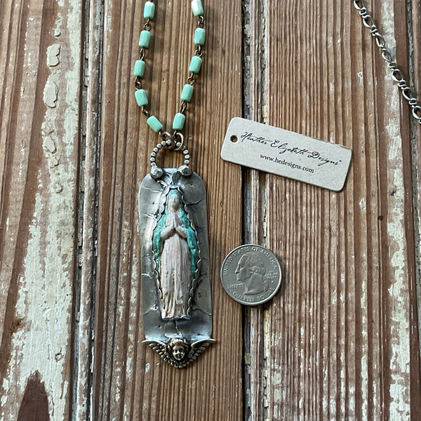 Blessed Mother Pocket Shrine Necklace w/Cherub