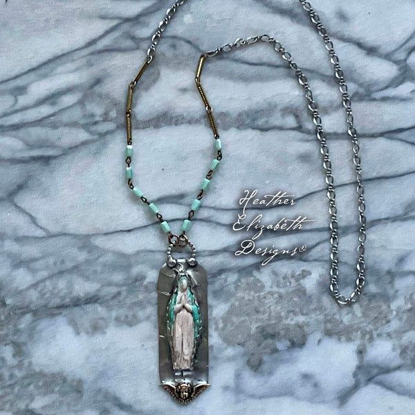 Blessed Mother Pocket Shrine Necklace w/Cherub