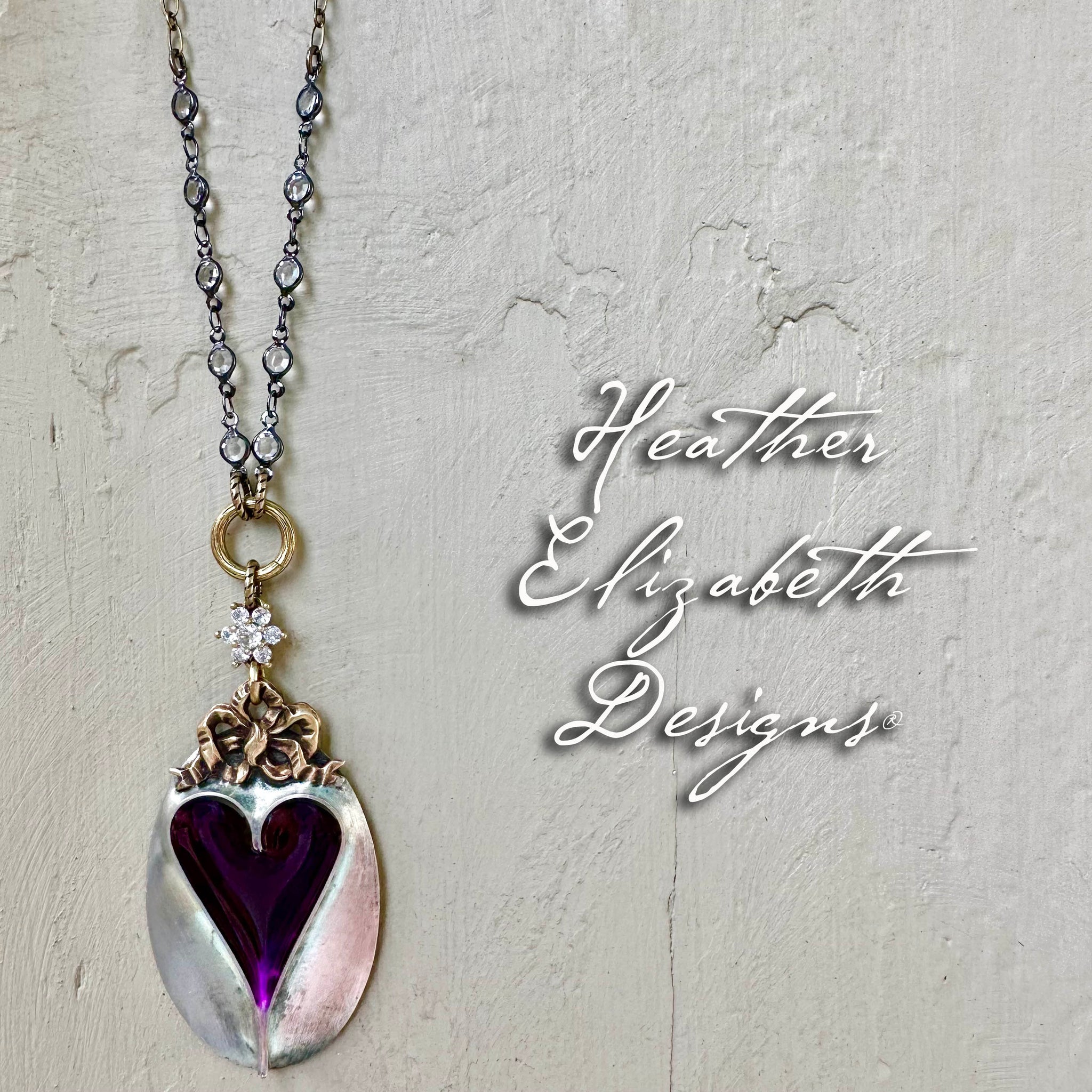 Purple Heart Bow Necklace - Oval