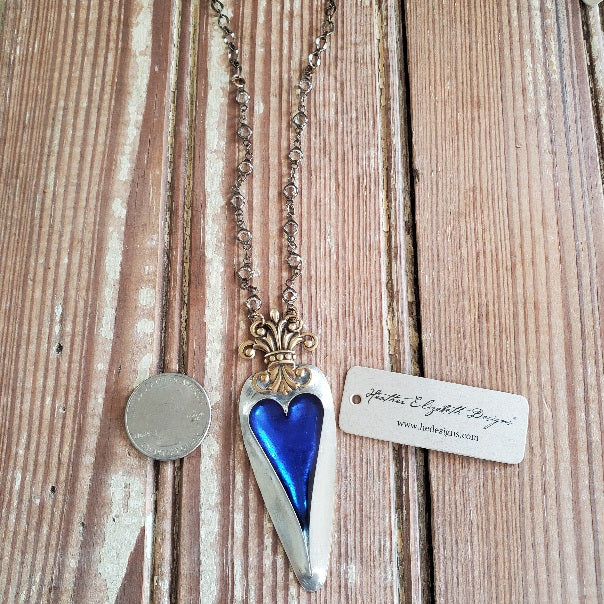 Blue Heart Fleur de Lis Necklace