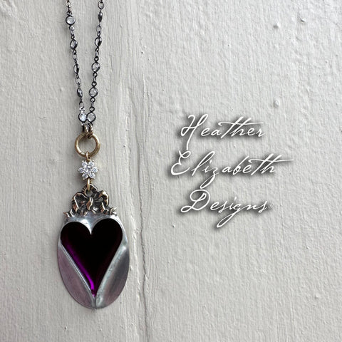 Purple Heart Bow Oval Necklace - SALE